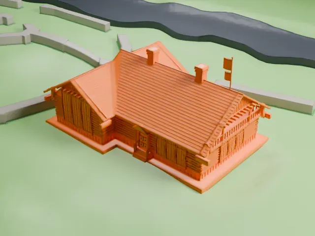 Swedish Cottage Marionette Theatre model, North view