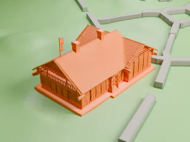 Swedish Cottage Marionette Theatre model, West view