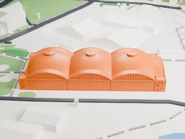Tallinn Seaplane Harbour hangars model, East view