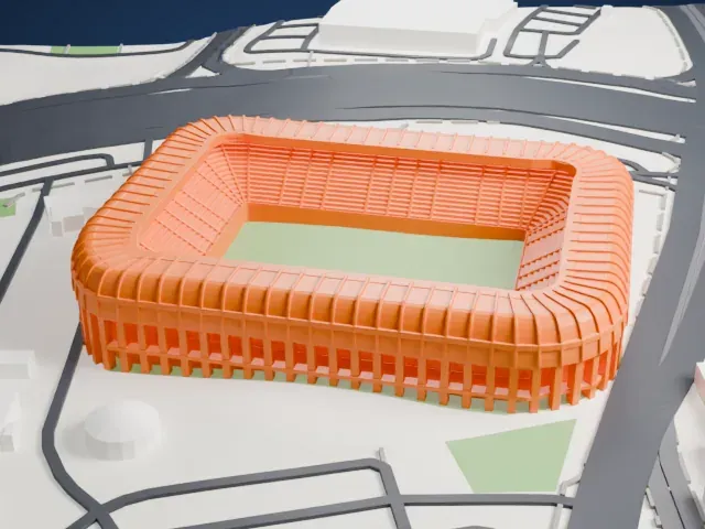 Teddy Stadium model, East view