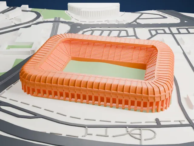 Teddy Stadium model, West view