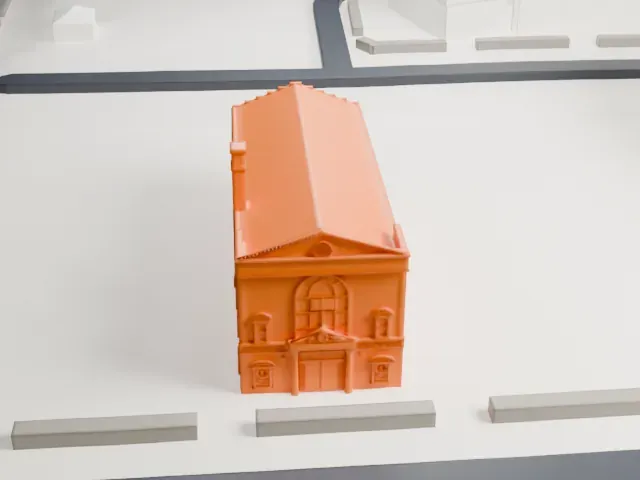Temple of Israel Synagogue, Queens model, West view