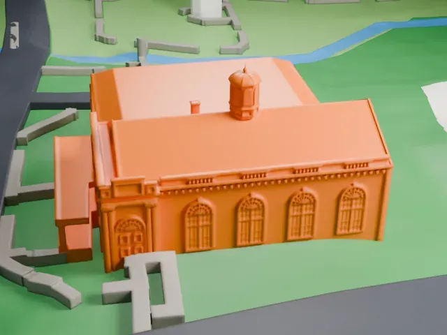 The Bryant Library model, East view