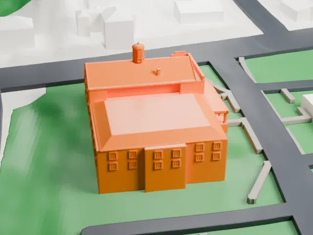 The Bryant Library model, West view
