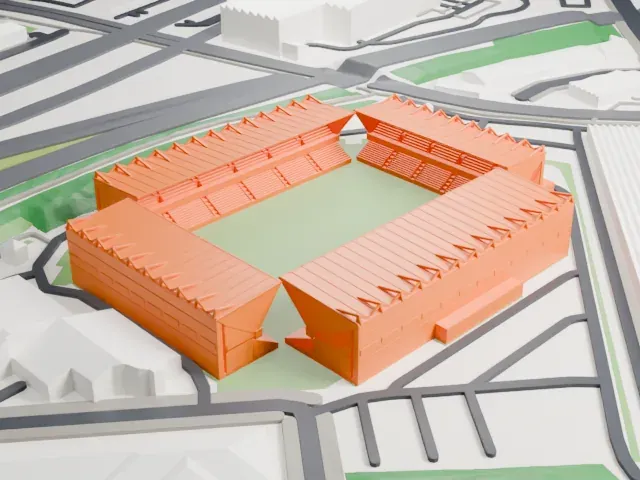 The Den model, West view