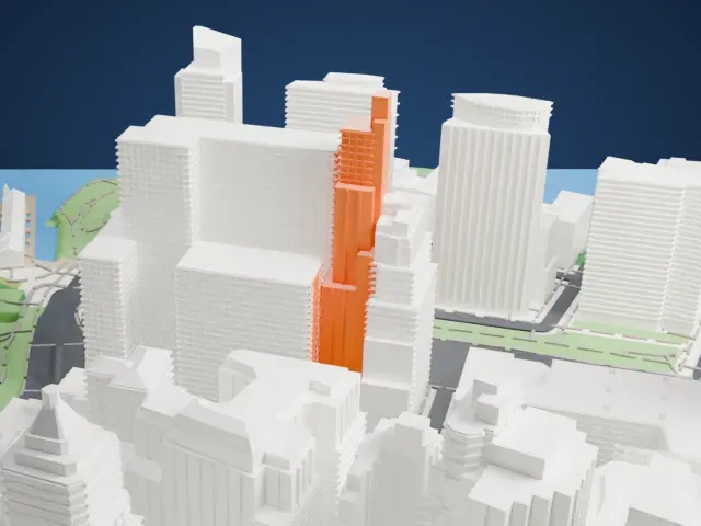 The Downtown Club model, East view