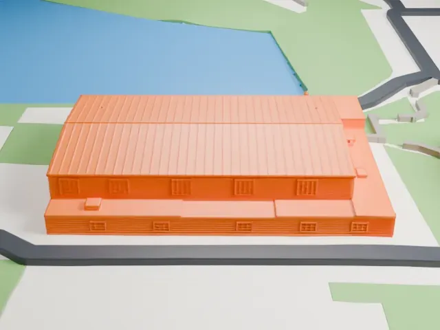 The Hangar Flight Museum model, West view