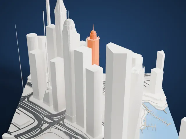 The Marina Torch model, West view