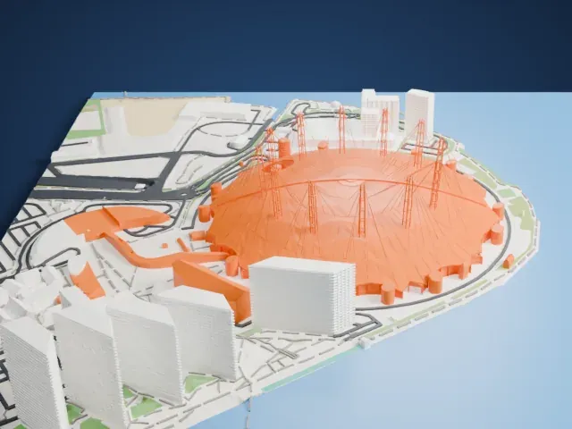 The O2 Arena model, East view