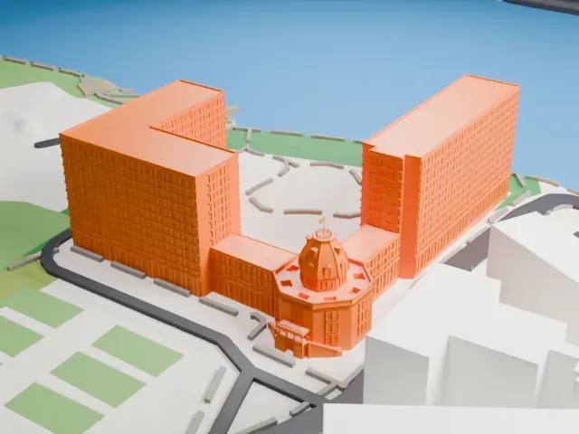 The Octagon, Roosevelt Island model, East view