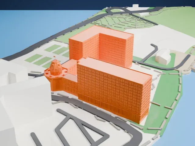The Octagon, Roosevelt Island model, North view