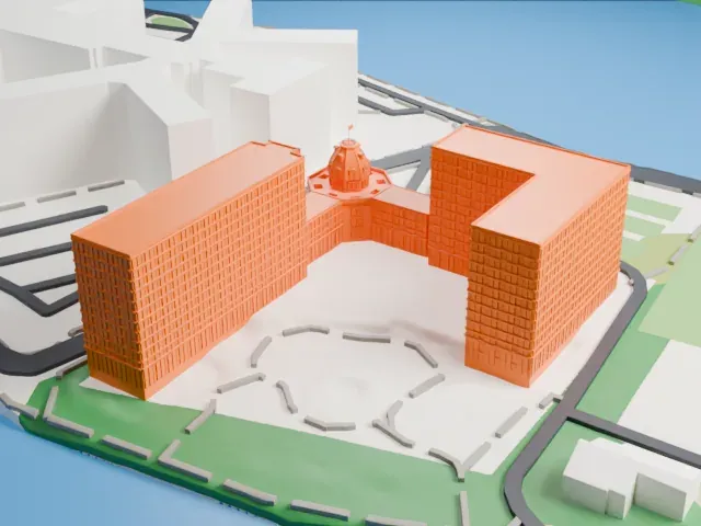 The Octagon, Roosevelt Island model, West view
