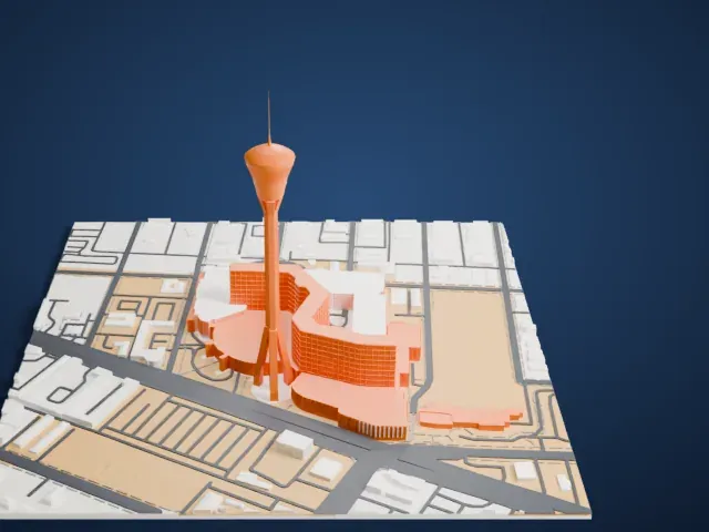 The Strat model, East view