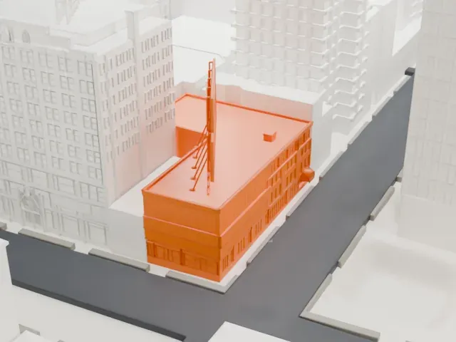 The Theater Center model, East view
