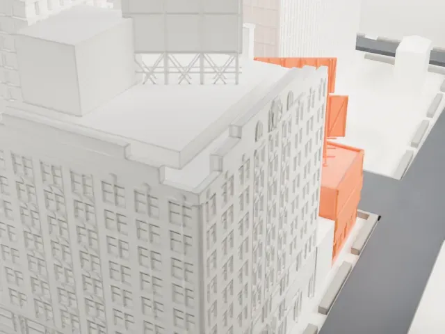 The Theater Center model, South view