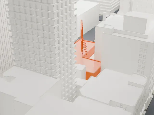 The Theater Center model, West view
