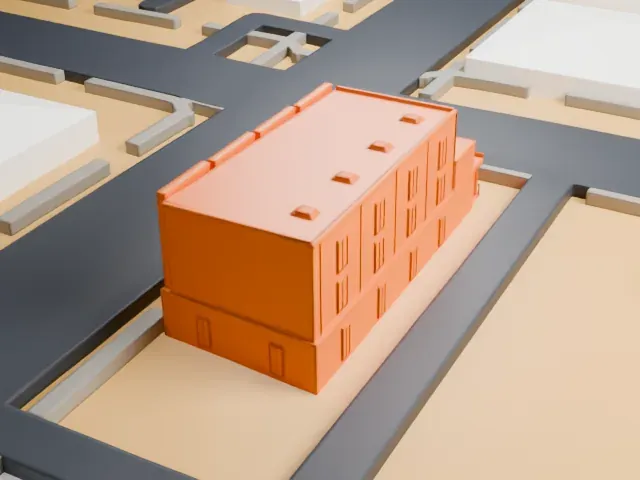 The Writer's Block model, East view