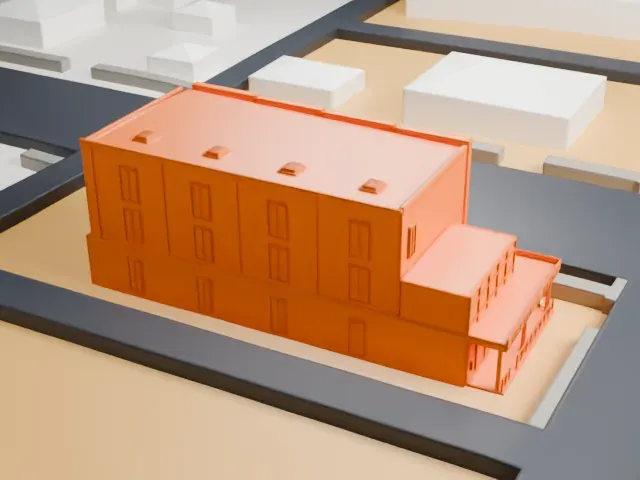 The Writer's Block model, North view