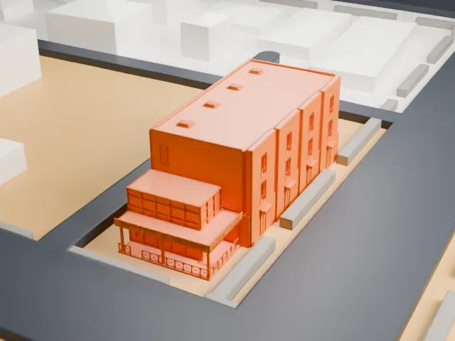 The Writer's Block model, West view