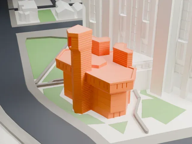 Thomas Fisher Rare Book Library model, East view