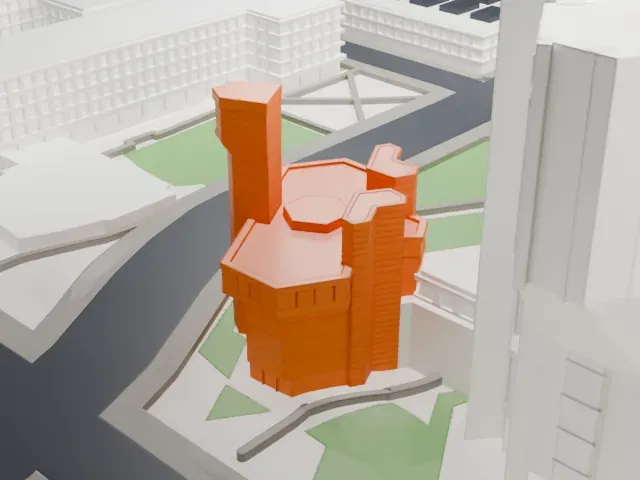 Thomas Fisher Rare Book Library model, North view