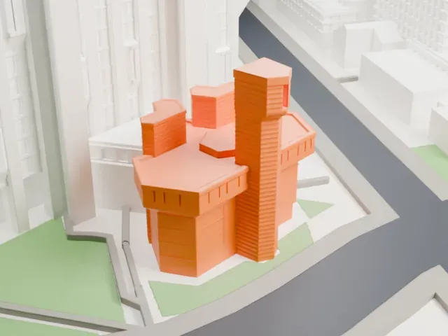 Thomas Fisher Rare Book Library model, South view
