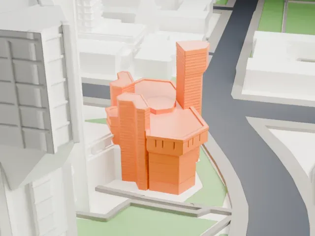 Thomas Fisher Rare Book Library model, West view