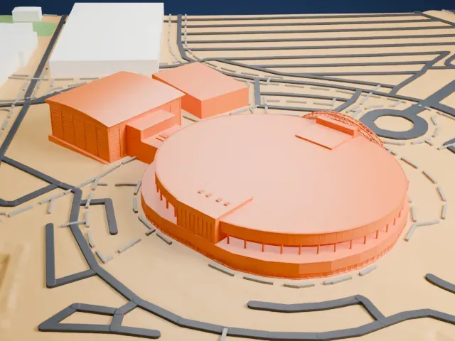 Thomas & Mack Center model, North view