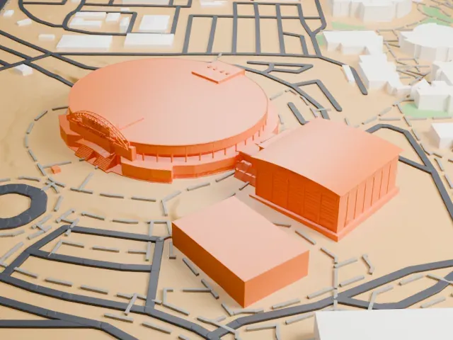 Thomas & Mack Center model, South view