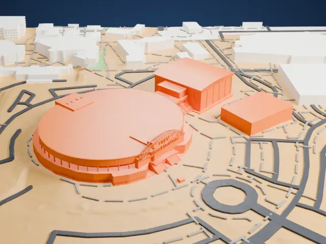 Thomas & Mack Center model, West view