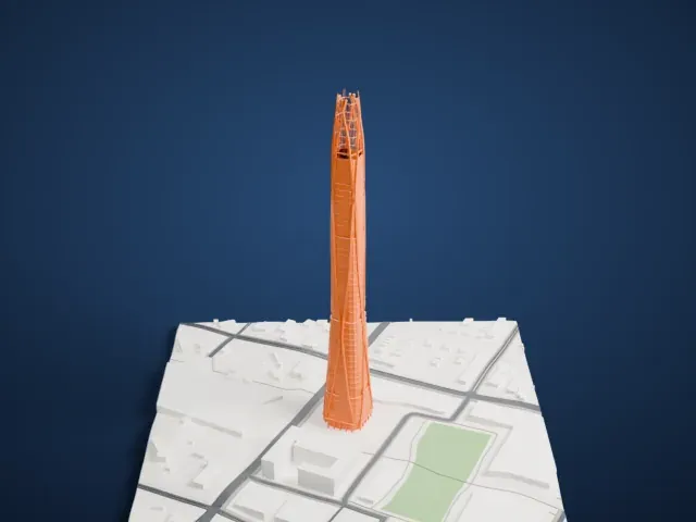Tianjin CTF Finance Centre model, East view