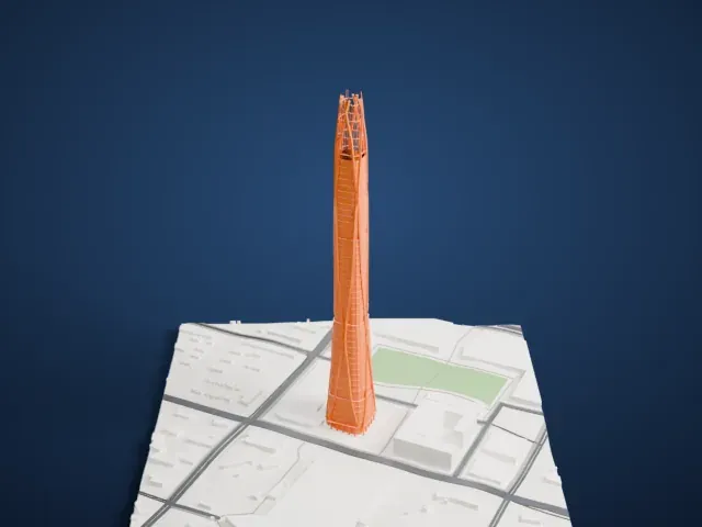 Tianjin CTF Finance Centre model, South view