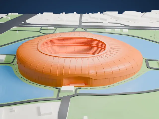Tianjin Olympic Centre model, East view