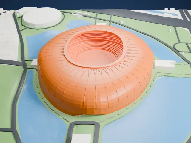 Tianjin Olympic Centre model, North view