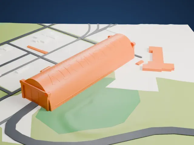 Tillamook Air Museum model, North view