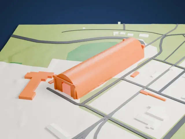Tillamook Air Museum model, South view
