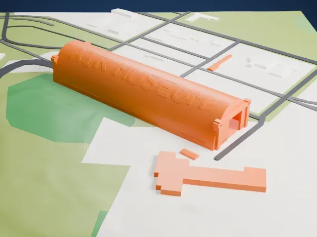 Tillamook Air Museum model, West view