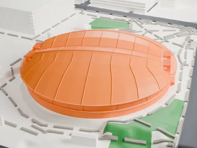 Tokyo Metropolitan Gymnasium model, East view