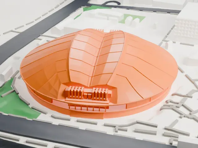 Tokyo Metropolitan Gymnasium model, North view