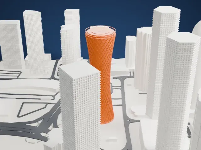Tornado Tower model, West view