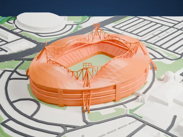 Toughsheet Community Stadium model, East view