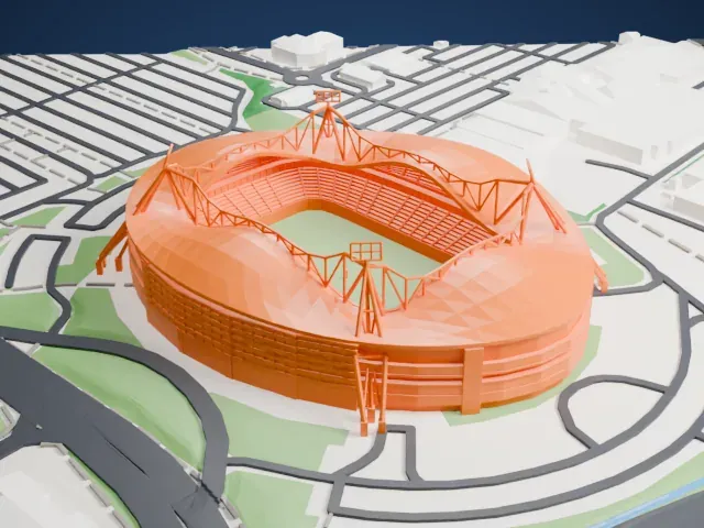 Toughsheet Community Stadium model, South view
