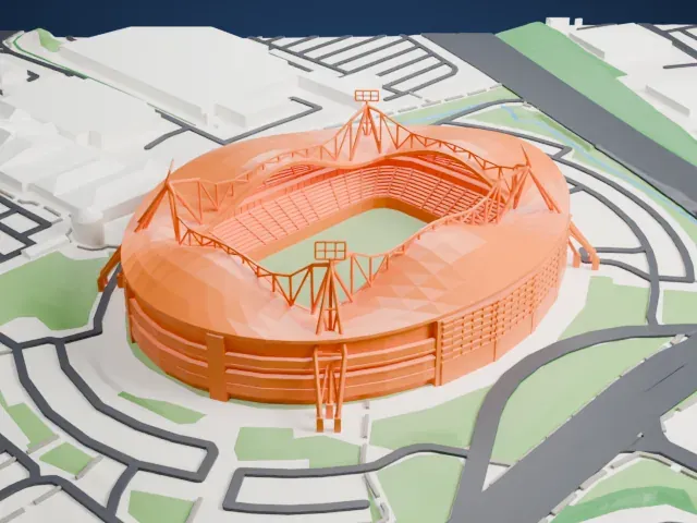 Toughsheet Community Stadium model, West view