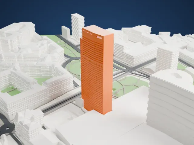 Tour Les Poissons model, East view