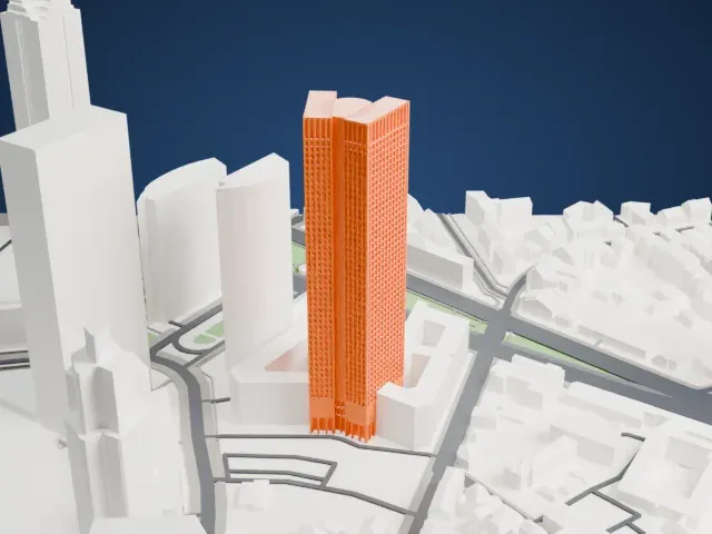 Tower 185 model, South view