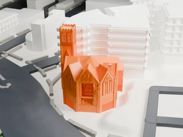 Tremont Baptist Church model, North view