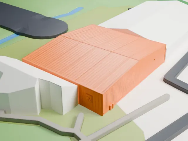 Tri-State Warbird Museum Hangars model, North view