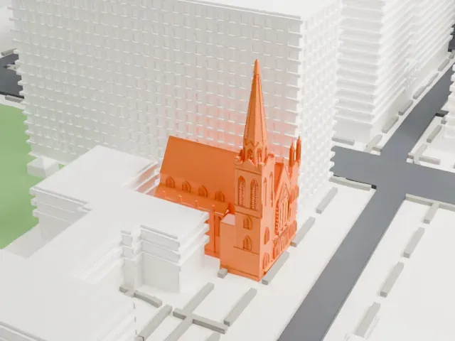 Trinity Evangelical Lutheran Church of Manhattan model, East view
