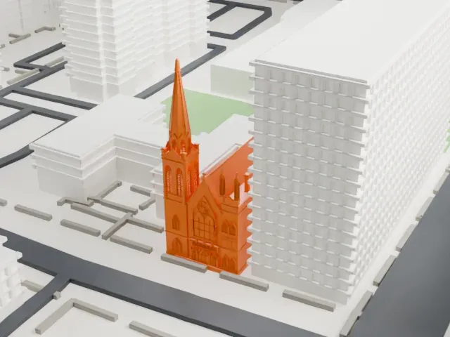 Trinity Evangelical Lutheran Church of Manhattan model, North view