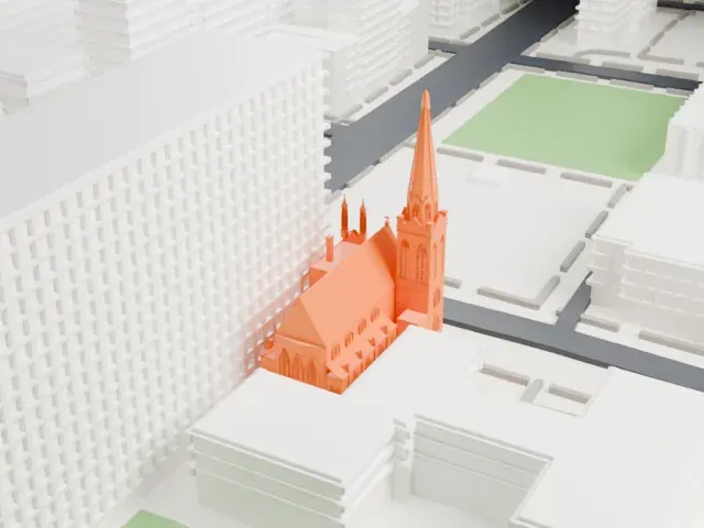 Trinity Evangelical Lutheran Church of Manhattan model, South view